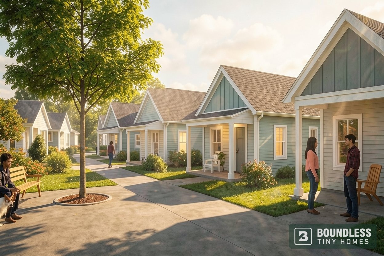 Cottage court shared courtyard with residents